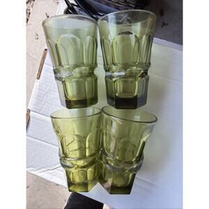 4 Fostoria HFM Henry Ford Museum Argus Green Tumblers Set Vintage MCM Retro Lot
